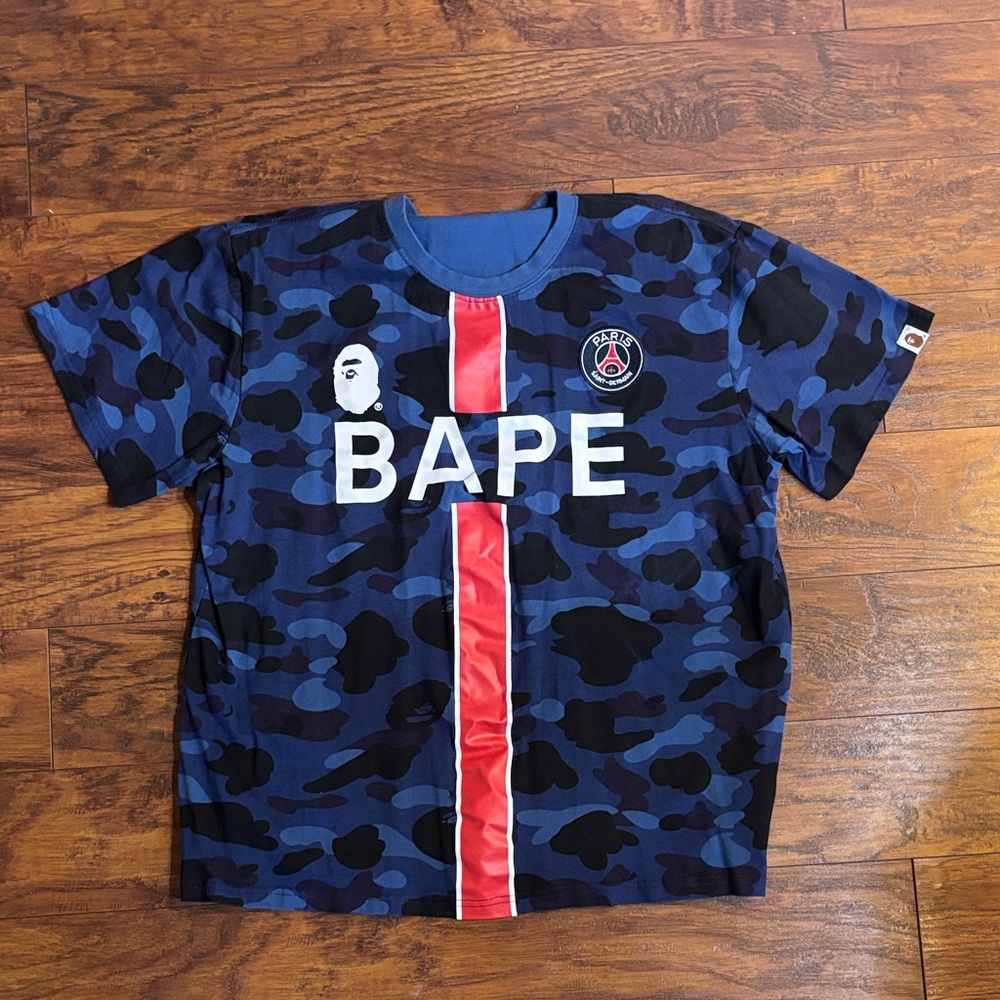 BAPE x PSG Kids XXXL Blue and Red Camouflage Jersey